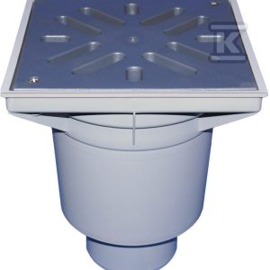 Wpust podwórzowy Perfekt DN160 z odejściem pionowym, ramą z tworzywa sztucznego 244x244mm, kratką ściekową ztworzywa sztucznego 226x226mm, klapą antyzapachową i koszem osadczym HL606L/5