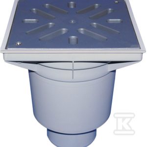Wpust podwórzowy Perfekt DN110 z odejściem pionowym, ramą z tworzywa sztucznego 244x244mm, kratką ściekową ztworzywa sztucznego 226x226mm, zasyfonowaniem i koszem osadczym HL606LW/1