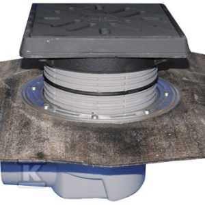 Wpust podwórzowy Perfekt DN110 z odejściem poziomym i kołnierzem bitumicznym, ramą żeliwną 260x260mm, kratką z żeliwa 226x226mm, klapą antyzapachową i koszem osadczym HL615.1H