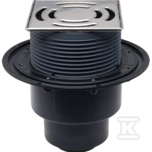 Wpust stropowy DN50/75/110 pionowy, zasyfonowanie wodne, regulacja zabudowy 8-80mm, rama osadcza ze stali szlachetnej 145x145mm 'Klick-Klack’, kratka ściekowa ze stali szlachetnej 138x138mm, zaślepki montażowe HL3100