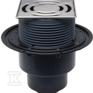Wpust stropowy DN50/75/110 pionowy, syfon PRIMUS, regulacja zabudowy 8-80mm, rama osadcza ze stali szlachetnej 145x145mm 'Klick-Klack’, kratka ściekowa ze stali szlachetnej 138x138mm, zaślepki montażowe HL3100PR