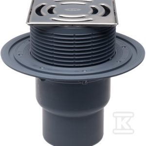 Wpust balkonowo-tarasowy DN75/110 pionowy z suchą klapką antyzapachową, nasadą z ramką nierdzewną o wymiarze 145x145mm i rusztem 138x138mm, regulowaną 8-80mm HL3100T