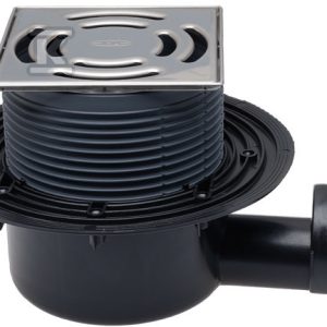 Wpust stropowy DN50/75 poziomy, z zasyfonowaniem, z nadstawką z ramką ze stali szlachetnej 145x145mm 'Klick-Klack’, kratka ściekowa ze stali szlachetenj 138x138mm, zaślepki montażowe HL5100