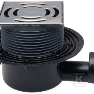 Wpust stropowy DN50/75 poziomy, zasyfonowanie 'PRIMUS’ pracujace także bez wody, z nadstawką z ramką ze stali szlachetnej 145x145mm 'Klick-Klack’, kratka ściekowa ze stali szlachetenj 138x138mm, zaślepki montażowe HL5100PR