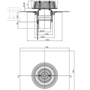 Wpust dachowy awaryjny grawitacyjny DN125 pionowy, podgrzewany na 230V z przelewem o regulowanej wysokości 28-68mm i kołnierzem bitumicznym HL62.1HSAFE/2