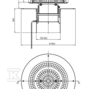 Wpust dachowy awaryjny grawitacyjny DN160 pionowy, podgrzewany na 230V z przelewem o regulowanej wysokości 28-68mm i kołnierzem PCV HL62.1PSAFE/5
