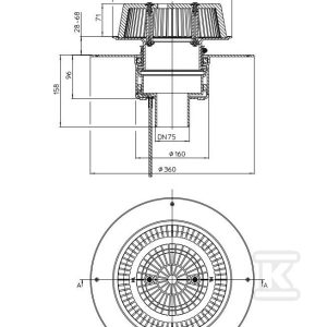 Wpust dachowy awaryjny grawitacyjny DN75 pionowy, podgrzewany na 230V z przelewem o regulowanej wysokości 28-68mm i kołnierzem PCV HL62.1PSAFE/7