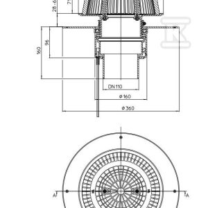 Wpust dachowy awaryjny grawitacyjny DN110 pionowy, podgrzewany na 230V z przelewem o regulowanej wysokości 28-68mm i kołnierzem PCV HL62.1PSAFE/1