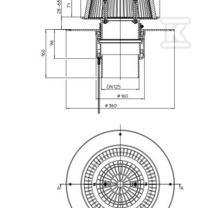 Wpust dachowy awaryjny grawitacyjny DN125 pionowy, podgrzewany na 230V z przelewem o regulowanej wysokości 28-68mm i kołnierzem PCV HL62.1PSAFE/2