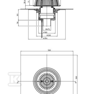 Wpust dachowy awaryjny grawitacyjny DN75 pionowy, podgrzewany na 230V z przelewem o regulowanej wysokości 28-68mm i kołnierzem bitumicznym HL62.1HSAFE/7
