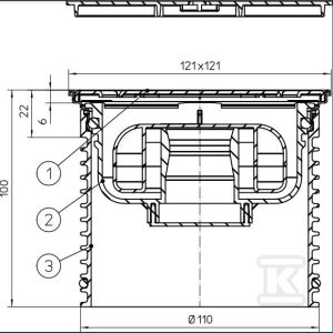 Nasada pasująca do wpustów serii HL80-510 z ramą nierdzewną (V2A) 121x121mm i rusztem nierdzewnym przykręcanym 115x115mm, ze śrubami w komplecie i obudową ochronną HL3011