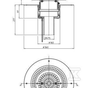 Wpust dachowy awaryjny grawitacyjny DN75 pionowy, podgrzewany na 230V z przelewem o regulowanej wysokości 28-68mm i kołnierzem PP HL62.1FSAFE/7