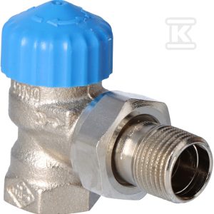 Zawór termostatyczny kątowy DN15 niklowany, o szczególnie małym oporze, kapa niebieska, kvs 2,50, bez nastawy wstępnej 2241-02.000