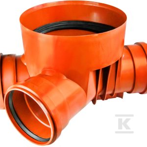 Kineta PP 315×110+L110 dopływ lewy 135st. typ3 przelotowa, do rury wznoszącej korugowanej 315mm oraz rur wlotowych gładkich 110+110mm, z uszczelką, kolor pomarańczowy (Diamir 315) 2533113300
