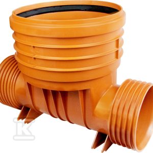 Kineta PP 400×200-K2 dopływ 180st. typ1 przelotowa, do rury wznoszącej gładkiej DN/OD 400mm oraz rury wlotowej korugowanej K2 DN/ID 200mm, bez uszczelek, kolor pomarańczowy (Diamir 400 gładka) 2541530300