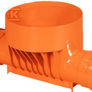 Kineta PP 315×110 dopływ 180st. typ1 przelotowa, do rury wznoszącej korugowanej 315mm oraz rury wlotowej gładkiej 110mm, z uszczelką, kolor pomarańczowy (Diamir 315) 2531110300