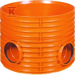 Kineta PP 600×160 dopływ lewy+prawy 135st.+225st. typ2 zbiorcza, bezspadkowa, do rury wznoszącej korugowanej DN/ID 600mm oraz rur wlotowych gładkich 160mm, z uszczelką, kolor pomarańczowy (Diamir 600) 2582123300