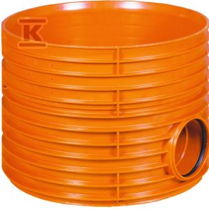 Kineta PP 600×160 dopływ 120st.(240st.) typ1 przelotowa, bezspadkowa, do rury wznoszącej korugowanej DN/ID 600mm oraz rury wlotowej gładkiej 160mm, z uszczelką, kolor pomarańczowy (Diamir 600) 2581124300