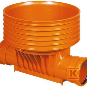 Kineta PP 425×110 dopływ 180st. typ1 przelotowa, do rury wznoszącej korugowanej DN/ID 425mm oraz rury wlotowej gładkiej 110mm, z uszczelką, kolor pomarańczowy (Diamir 425NW) 2561110300