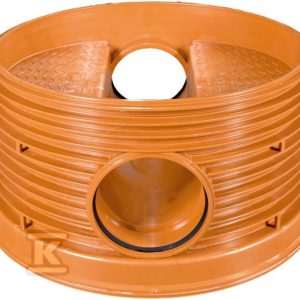 Kineta PP 1000×200 dopływ 120st.(240st.) typ1 przelotowa, bezspadkowa, do pierścienia wznoszącego 1000mm oraz rury wlotowej gładkiej 200mm, bez uszczelki, kolor pomarańczowy (Diamir 1000) 2631136030
