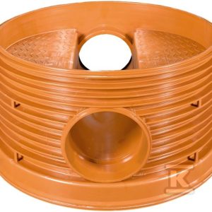 Kineta PP 1000×200-K2 dopływ 120st.(240st.) typ1 przelotowa, bezspadkowa, do pierścienia wznoszącego 1000mm oraz rury wlotowej korugowanej K2 DN/ID 200mm, bez uszczelek, kolor pomarańczowy (Diamir 1000) 2631536030