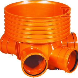 Kineta PP 425×110 dopływ lewy+prawy 135st.+225st. typ2 zbiorcza, do rury wznoszącej korugowanej DN/ID 425mm oraz rur wlotowych gładkich 110mm, z uszczelką, kolor pomarańczowy (Diamir 425NW) 2562113300