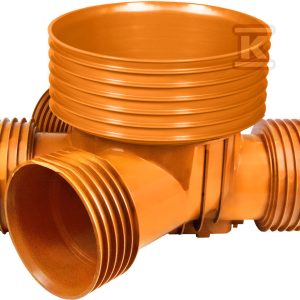 Kineta PP 425×200-K2 dopływ lewy+prawy 135st.+225st. typ2 zbiorcza, do rury wznoszącej korugowanej DN/ID 425mm oraz rur wlotowych korugowanych K2-KAN DN/ID 200mm, bez uszczelek, kolor pomarańczowy (Diamir 425NW) 2562533300