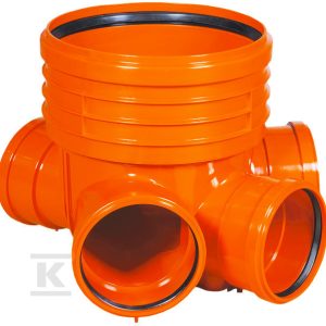 Kineta PP 400×110 dopływ lewy+prawy 135st.+225st. typ2 zbiorcza, do rury wznoszącej gładkiej DN/OD 400mm oraz rur wlotowych gładkich 110mm, z uszczelką, kolor pomarańczowy (Diamir 400 gładka) 2542113300