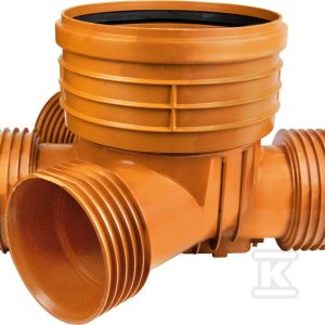 Kineta PP 400×200-K2 dopływ lewy+prawy 135st.+225st. typ2 zbiorcza, do rury wznoszącej gładkiej DN/OD 400mm oraz rur wlotowych korugowanych K2-KAN DN/ID 200mm, bez uszczelek, kolor pomarańczowy (Diamir 400 gładka) 2542533300