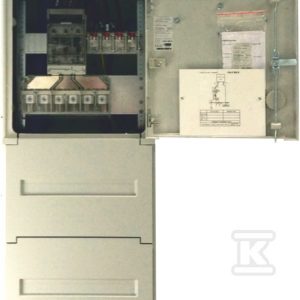 Szafka pomiarowa P1-RS/LZV/LZR/F, złącze kablowe – pomiarowe dla przyłączenia 1 instalacji, zasilane poprzez wcięcie magistralnej linii kablowej lub zasilanie pojedynczą linią kablową, w tym za pośrednictwem mufy rozgałęźnej z magistralnej linii kablowej R1D51-0001-004