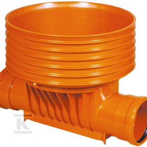 Kineta PP 400×160 dopływ 180st. typ1 przelotowa, do rury wznoszącej korugowanej DN/OD 400mm oraz rury wlotowej gładkiej 160mm, z uszczelką, kolor pomarańczowy (Diamir OD 400K) 2551120200