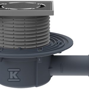 Wpust stropowy DN40/50 poziomy z kołnierzem przyłączeniowym, syfonem antyzapachowym Primus blue, ramą nasadową 123x123mm i rusztem ze stali szlachetnej kl.K3- 300kg HL510PRBLUE