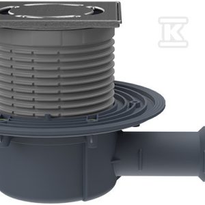 Wpust stropowy DN40/50 poziomy z kołnierzem przyłączeniowym, syfonem antyzapachowym Primus blue i nasadą ze stali szlachetnej 121x121mm z rusztem HL510PRBLUE-3000