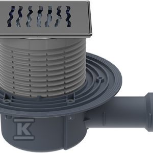 Wpust stropowy DN40/50 poziomy z kołnierzem przyłączeniowym, syfonem antyzapachowym Primus blue i nasadą ze stali szlachetnej 121x121mm z rusztem dekoracyjnym HL510PRBLUE-3123