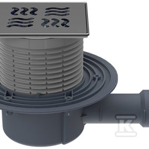 Wpust stropowy DN40/50 poziomy z kołnierzem przyłączeniowym, syfonem antyzapachowym Primus blue i nasadą ze stali szlachetnej 121x121mm z rusztem dekoracyjnym HL510PRBLUE-3125