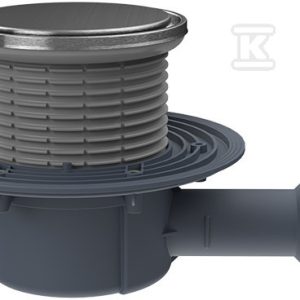 Wpust stropowy DN40/50 poziomy z kołnierzem przyłączeniowym, syfonem antyzapachowym Primus blue, nasadą okrągłą z deklem ze stali szlachetnej K3-300 kg HL510PRBLUER