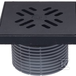 Wpust żeliwny HL39PRG krótki DN110 kl. A15 (1,5T) z kratką o wymiarach 150x150mm, z blokadą zapachów Primus blue przy wyschniętym syfonie i z króćcem z PP do włożenia bezpośrednio w kielich rury DN110 HL39PRBLUEG