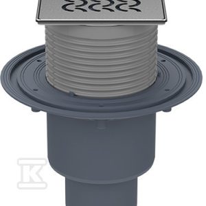 Wpust stropowy DN50/75/110 pionowy z kołnierzem przyłączeniowym, syfonem antyzapachowym Primus blue i nasadą ze stali szlachetnej 121x121mm z rusztem dekoracyjnym HL310PRBLUE-3121