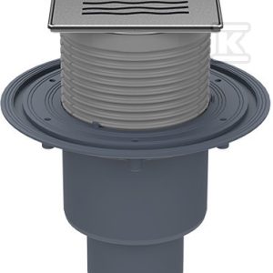 Wpust stropowy DN50/75/110 pionowy z kołnierzem przyłączeniowym, syfonem antyzapachowym Primus blue i nasadą ze stali szlachetnej 121x121mm z rusztem dekoracyjnym HL310PRBLUE-3123