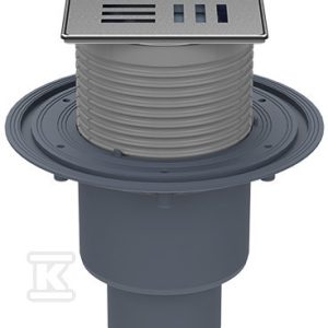 Wpust stropowy DN50/75/110 pionowy z kołnierzem przyłączeniowym, syfonem antyzapachowym Primus blue i nasadą ze stali szlachetnej 121x121mm z rusztem dekoracyjnym HL310PRBLUE-3124
