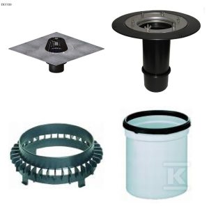 Wpust dachowy płaski DN110mm z koszem i kołnierzem bitumicznym HL62H/1 + nadbudowa HL65 + pierścień HL160 + nadbudowa HL350_ZESTAW DLV320