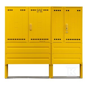 Szafka gazowa z kompozytu, stojąca, typ SSTG, szerokość 1060+660 / wysokość 840mm + fundament, monozłącze na 6 gazomierzy, standard PSG, kolor żółty RAL1021 IOBG-91046-07-528-H
