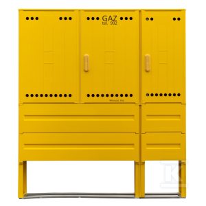 Szafka gazowa z kompozytu, stojąca, typ SSTG, szerokość 1060+400 / wysokość 840mm + fundament, monozłacze na 5 gazomierzy, standard PSG, kolor żółty RAL1021 IOBG-91045-07-528-H