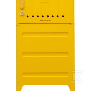 Szafka gazowa z kompozytu, stojąca, typ SSTG, szerokość 600 / wysokość 580mm + monozłącze na średnie ciśnienie, z fundamentem, standard PSG, kolor żółty RAL1021 IOBG-48216-07-528-H
