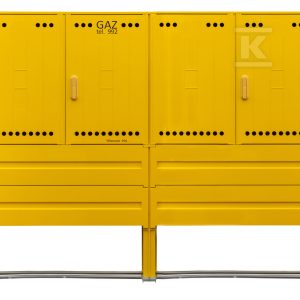 Szafka gazowa z kompozytu, stojąca, typ SSTG, szerokość 2×1060 / wysokość 840mm + fundament, monozłącze na 7 gazomierzy, standard PSG, kolor żółty RAL1021 IOBG-91047-07-528-H