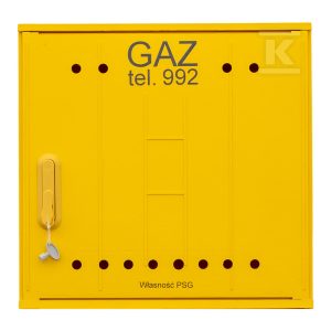 Szafka gazowa z kompozytu, wisząca, typ SSTG, szerokość 600 / wysokość 580mm + monozłącze na średnie ciśnienie, bez fundamentu, standard PSG, kolor żółty RAL1021 IOBG-48210-07-528-H