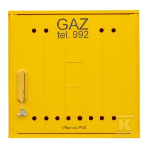 Szafka gazowa z kompozytu, wisząca, typ SSTG, szerokość 600 / wysokość 580mm + monozłącze na niskie ciśnienie, bez fundamentu, standard PSG, kolor żółty RAL1021 IOBG-48210-07-529-H