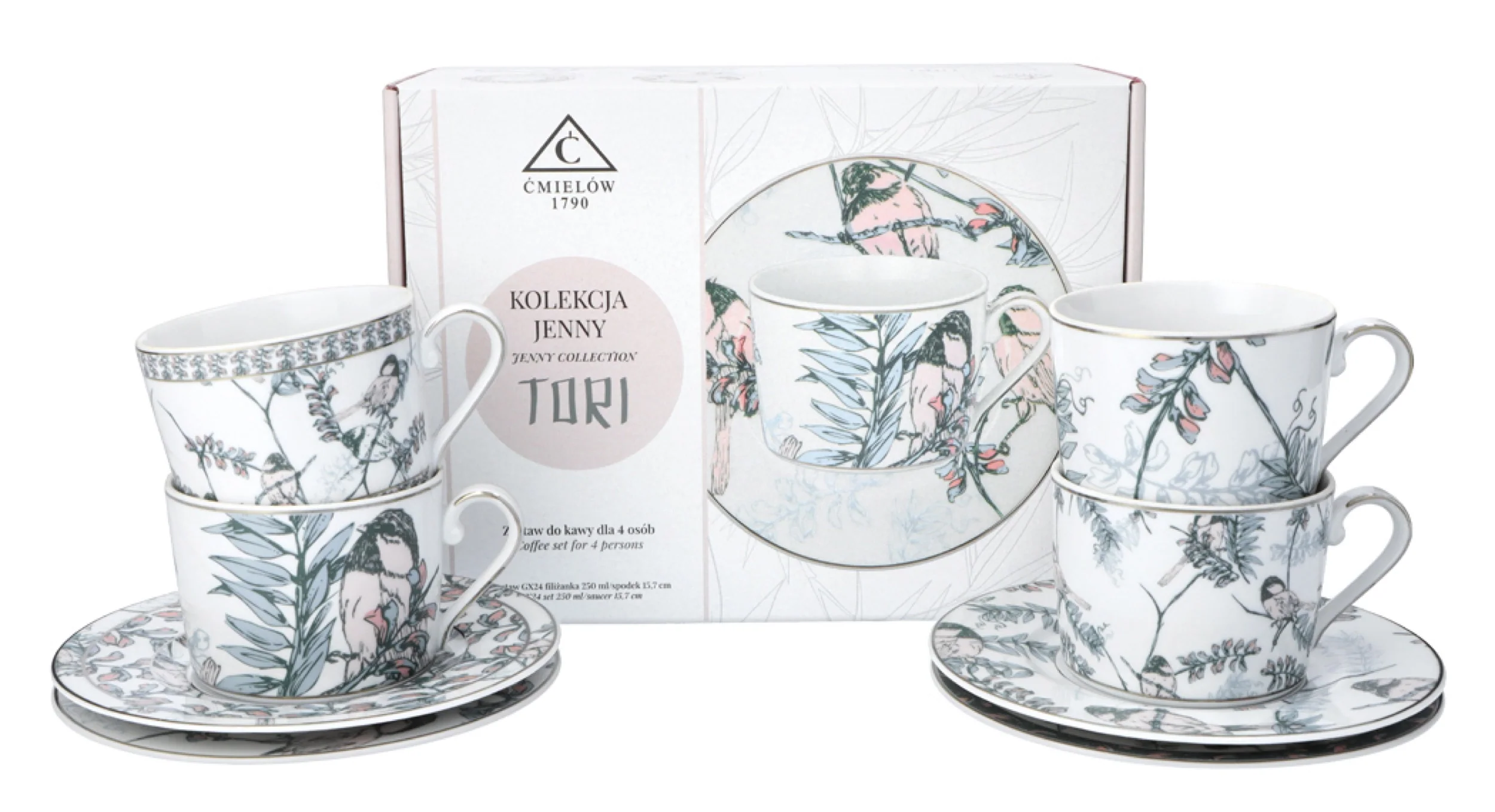 Zestaw filiżanek dla 4 os. porcelanowy Jenny 250 ml wielokolorowy