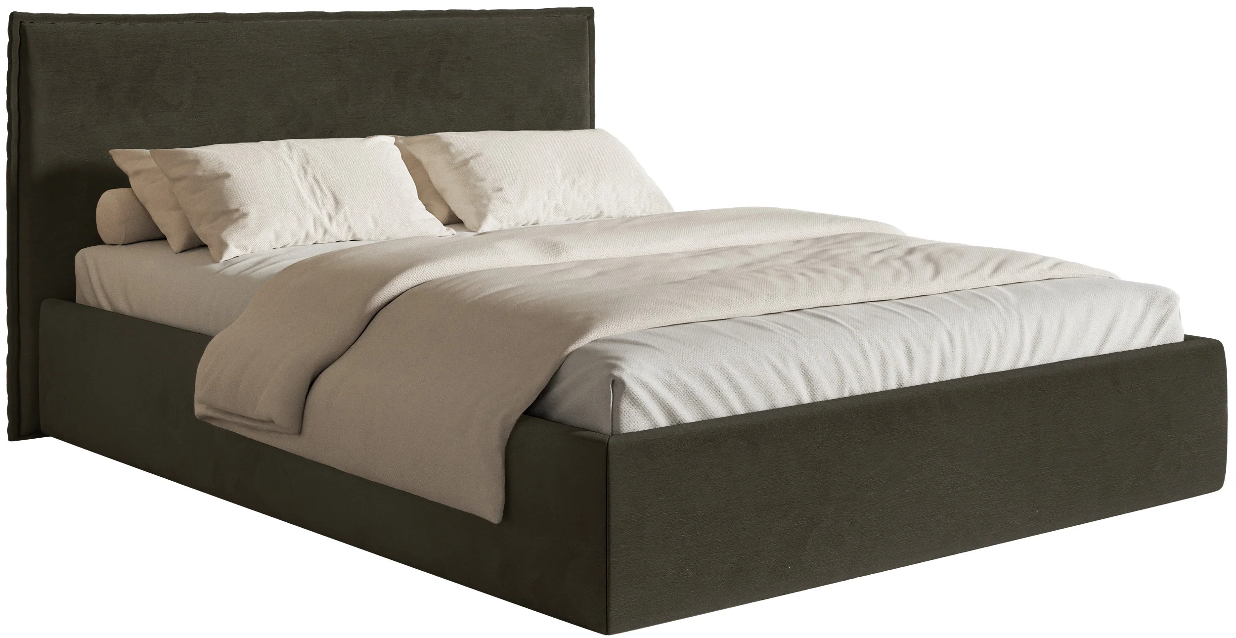 Łóżko tapicerowane 180×200 cm Softie Slim z pojemnikiem ciemnozielone welur hydrofobowy stelaż metalowy