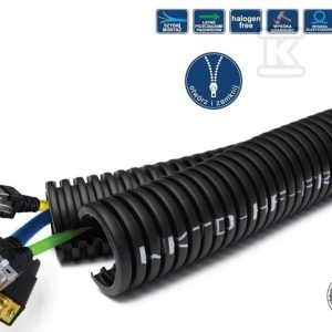 Rura karbowana czarna z kolorowym paskiem dwudzielna WKTD-HF-FR-B 30×41, palna, o odporności 500N /50m/ W3766